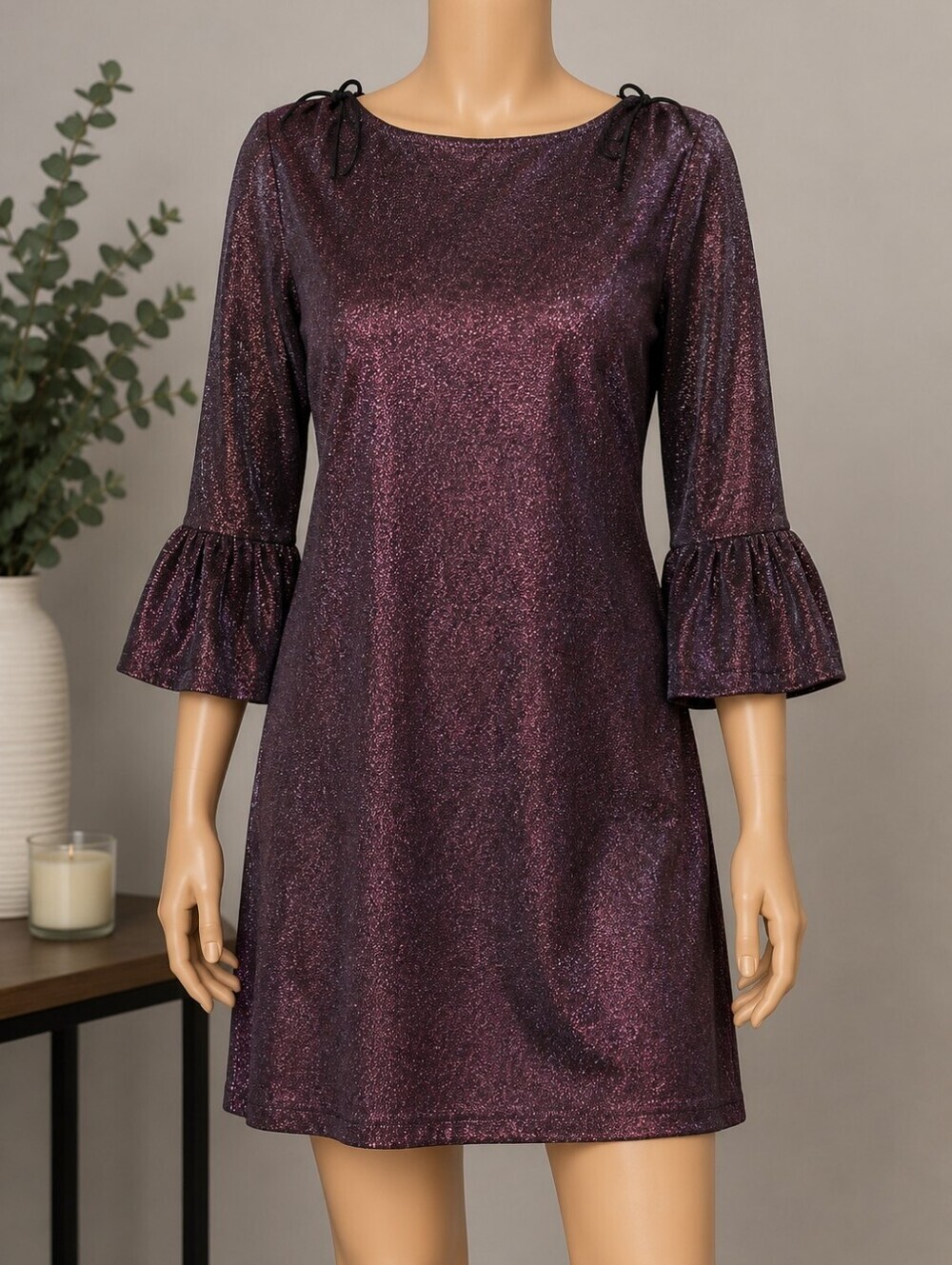 Laura Petites Black Burgundy Shimmer Velvet Holiday Dress Size 4